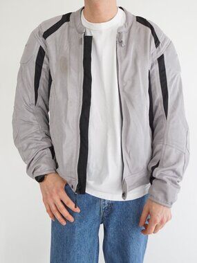 VTG First Gear Grey Black Motorcycle Armored Jacket Zip Front Riding Protect M